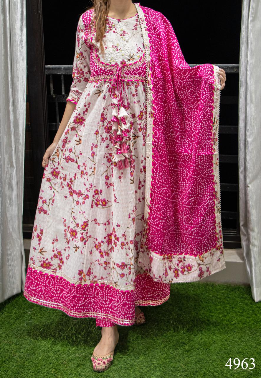 Anarkali Dress Sanganeri Printed Traditional Kurti Pant Set With Dupatta Women Cotton Anarkali Dress Perfect