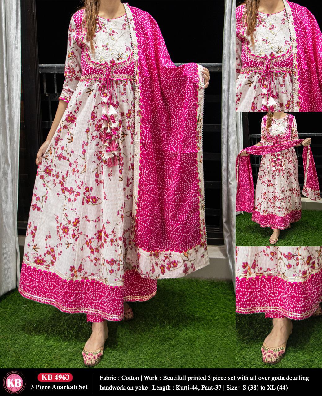 Anarkali Dress Sanganeri Printed Traditional Kurti Pant Set With Dupatta Women Cotton Anarkali Dress Perfect