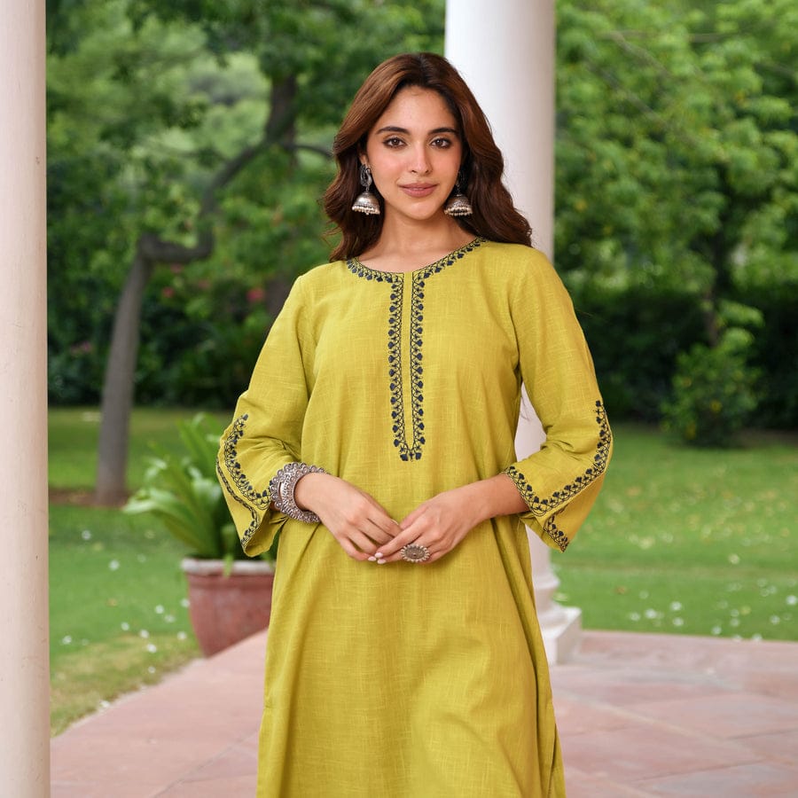 New Black Yoke Work Mustad Kurta And Pant Set