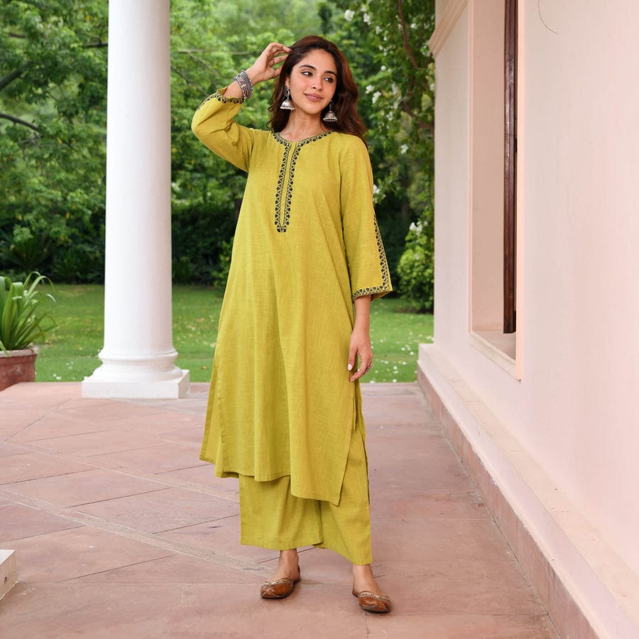New Black Yoke Work Mustad Kurta And Pant Set