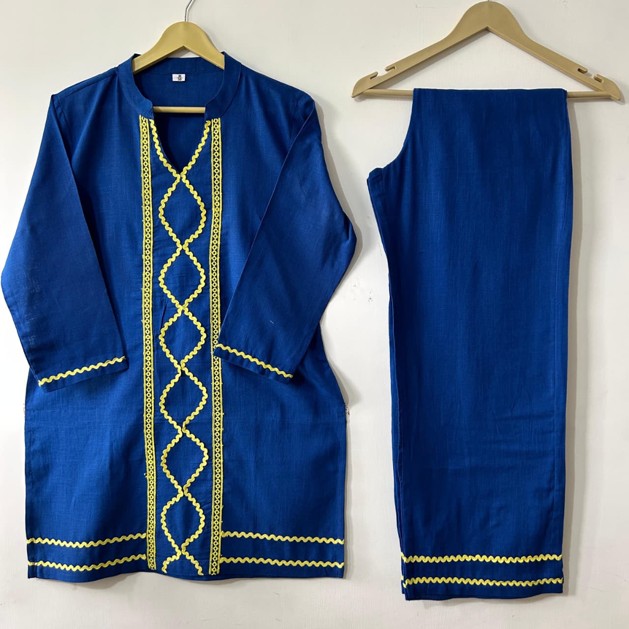 New Blue Cord Set Detailing lace work kurti palazzo set