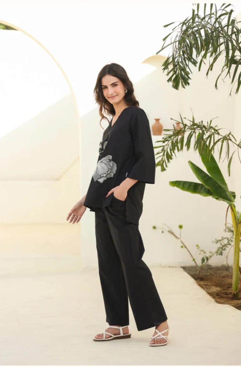 New Spring flower look Pintex kurta and Pant Set