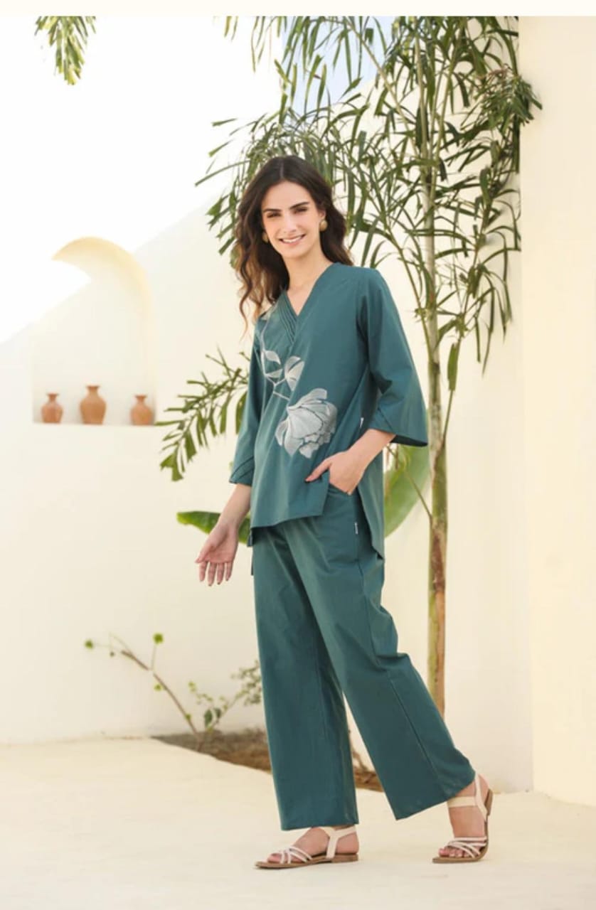 New Spring flower look Pintex kurta and Pant Set