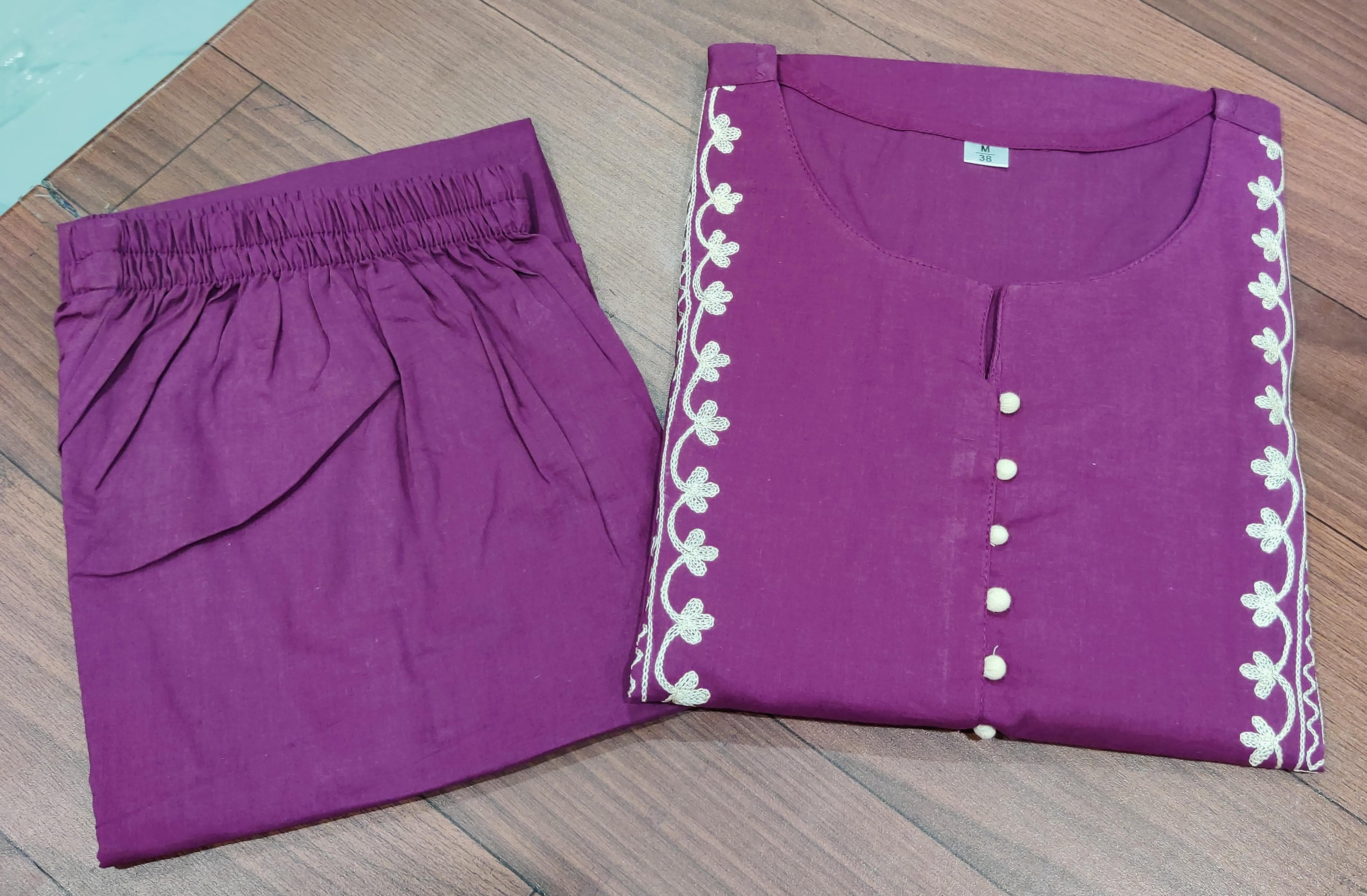 New Wine Aari work kurta palazzo set