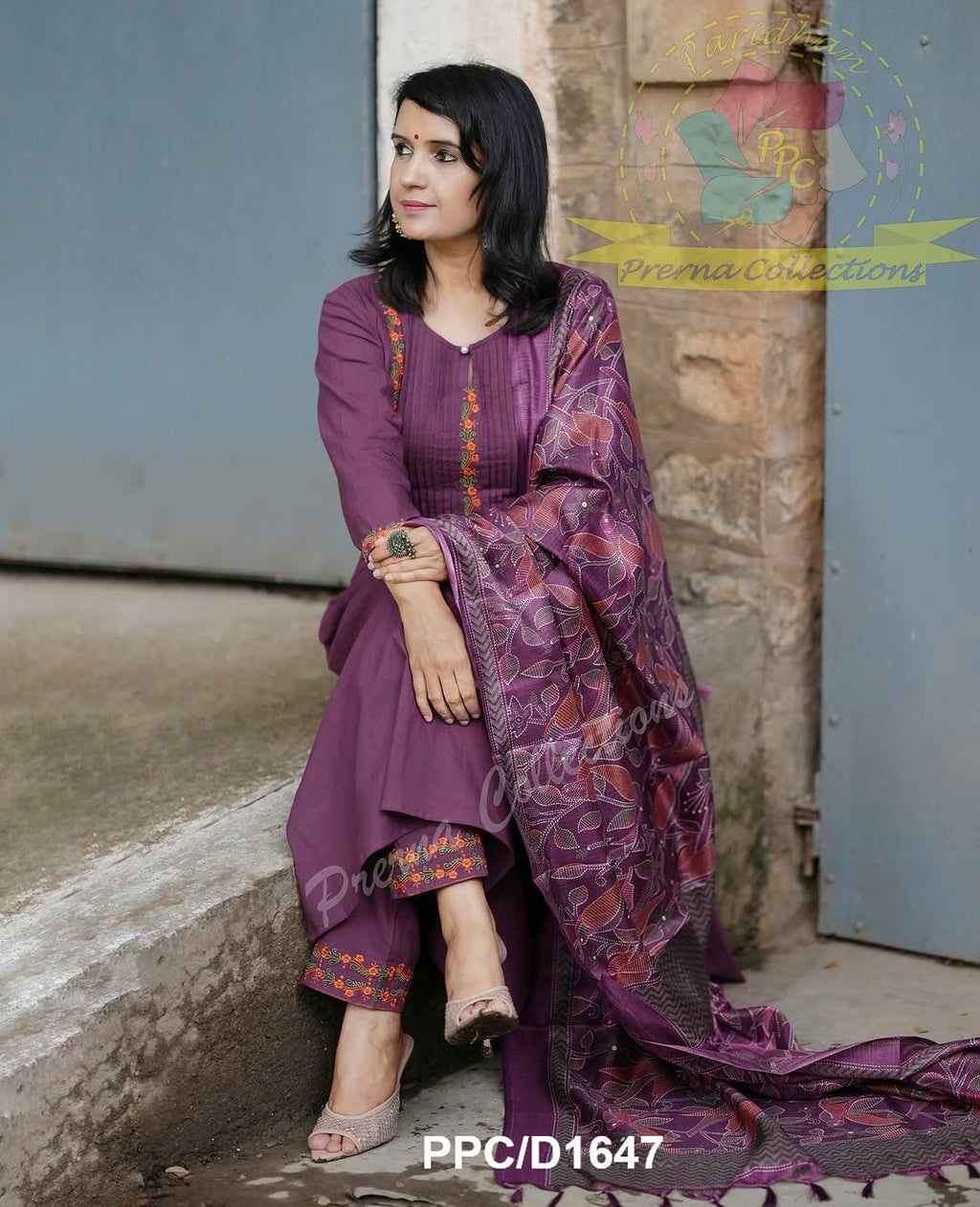 Pure cotton kurti with classy pintex work & embroidery work Set