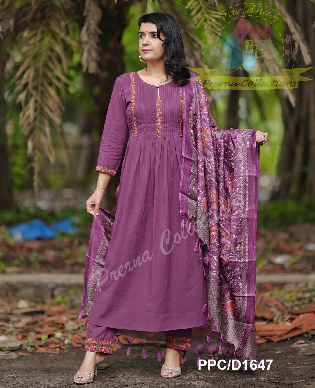 Pure cotton kurti with classy pintex work & embroidery work Set