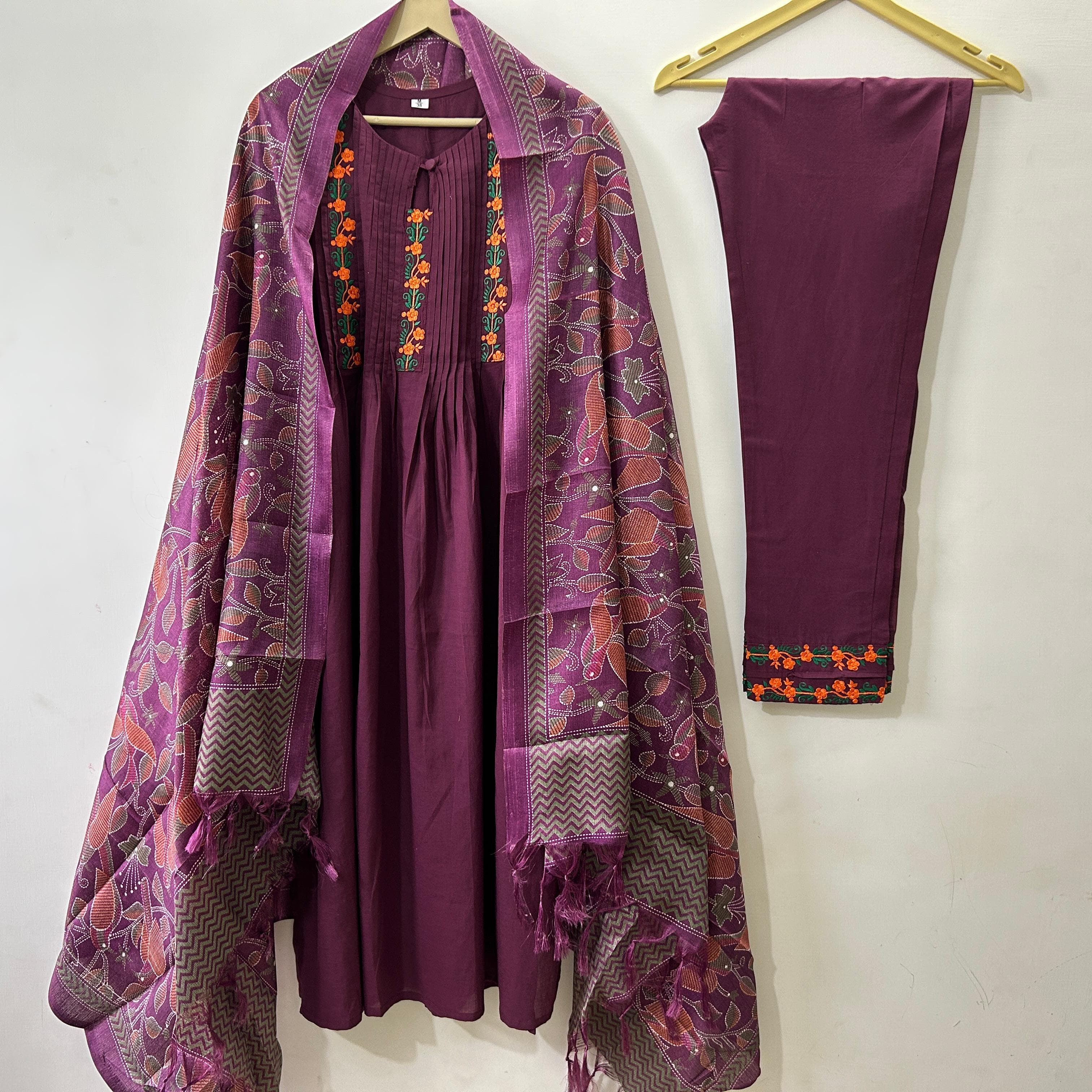Pure cotton kurti with classy pintex work & embroidery work Set
