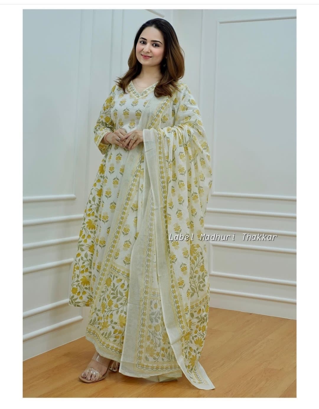 Yellow Women's Beautiful Block Print Nyra-Cut Kurta Pant & Dupatta Set