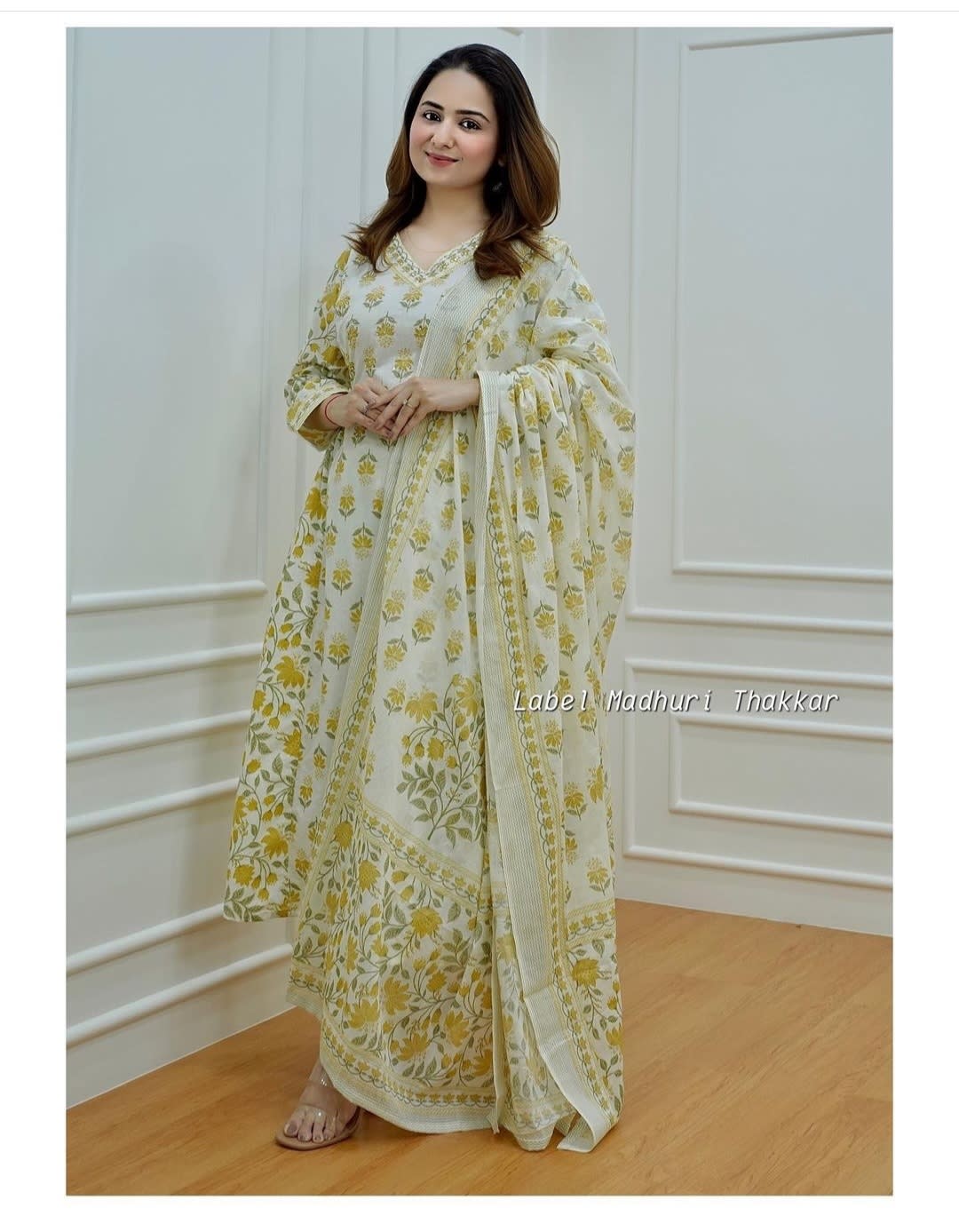 Yellow Women's Beautiful Block Print Nyra-Cut Kurta Pant & Dupatta Set