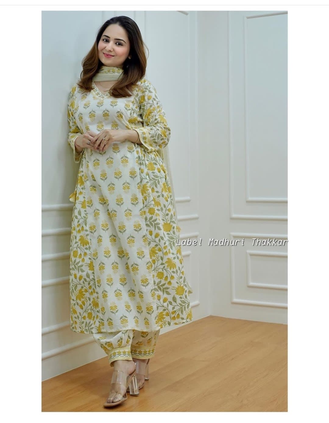 Yellow Women's Beautiful Block Print Nyra-Cut Kurta Pant & Dupatta Set