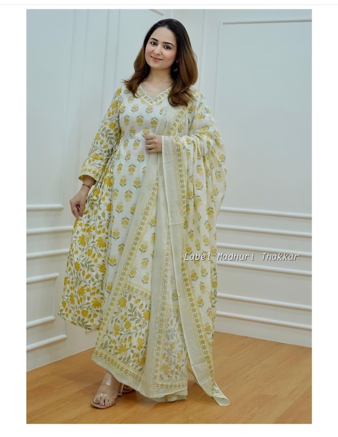 Yellow Women's Beautiful Block Print Nyra-Cut Kurta Pant & Dupatta Set