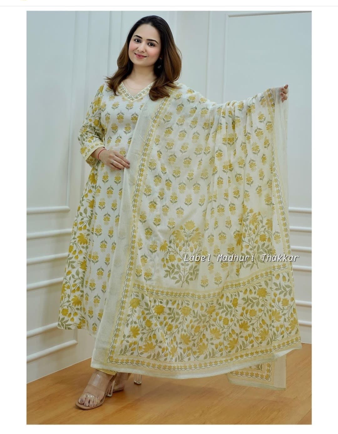 Yellow Women's Beautiful Block Print Nyra-Cut Kurta Pant & Dupatta Set