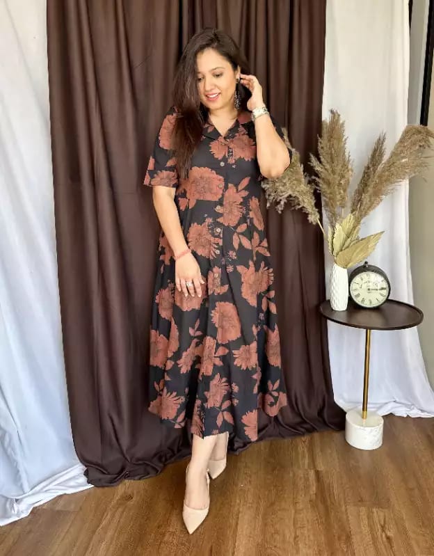Black  Midi Cotton Casual Dresses for Women's