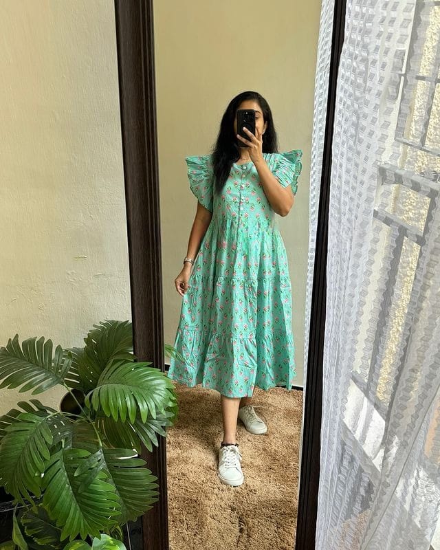 Sky Blue Midi Cotton Casual Dresses for women