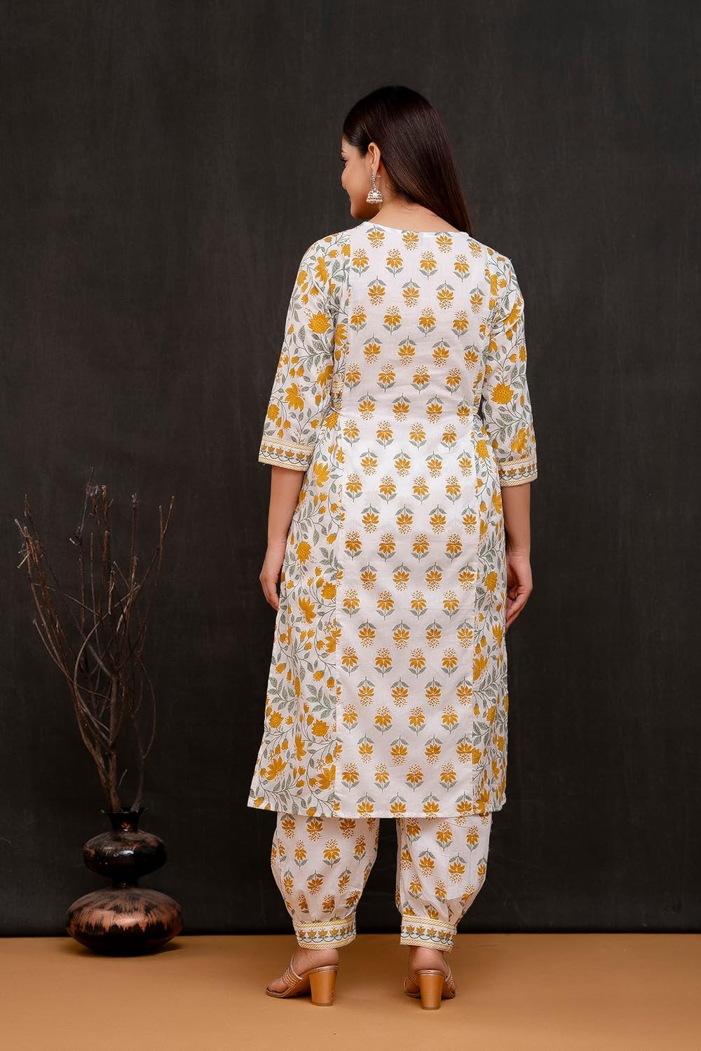 Yellow Women's Beautiful Block Print Nyra-Cut Kurta Pant & Dupatta Set