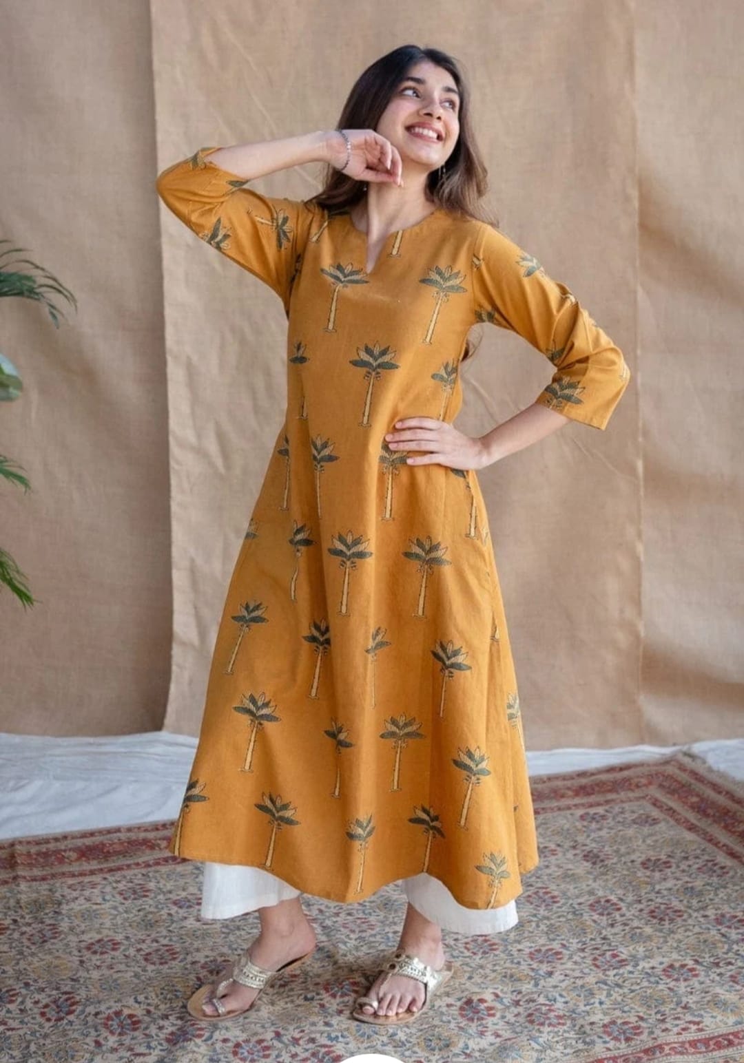 Yellow Women's Cotton Floral Print Co-Ords Set