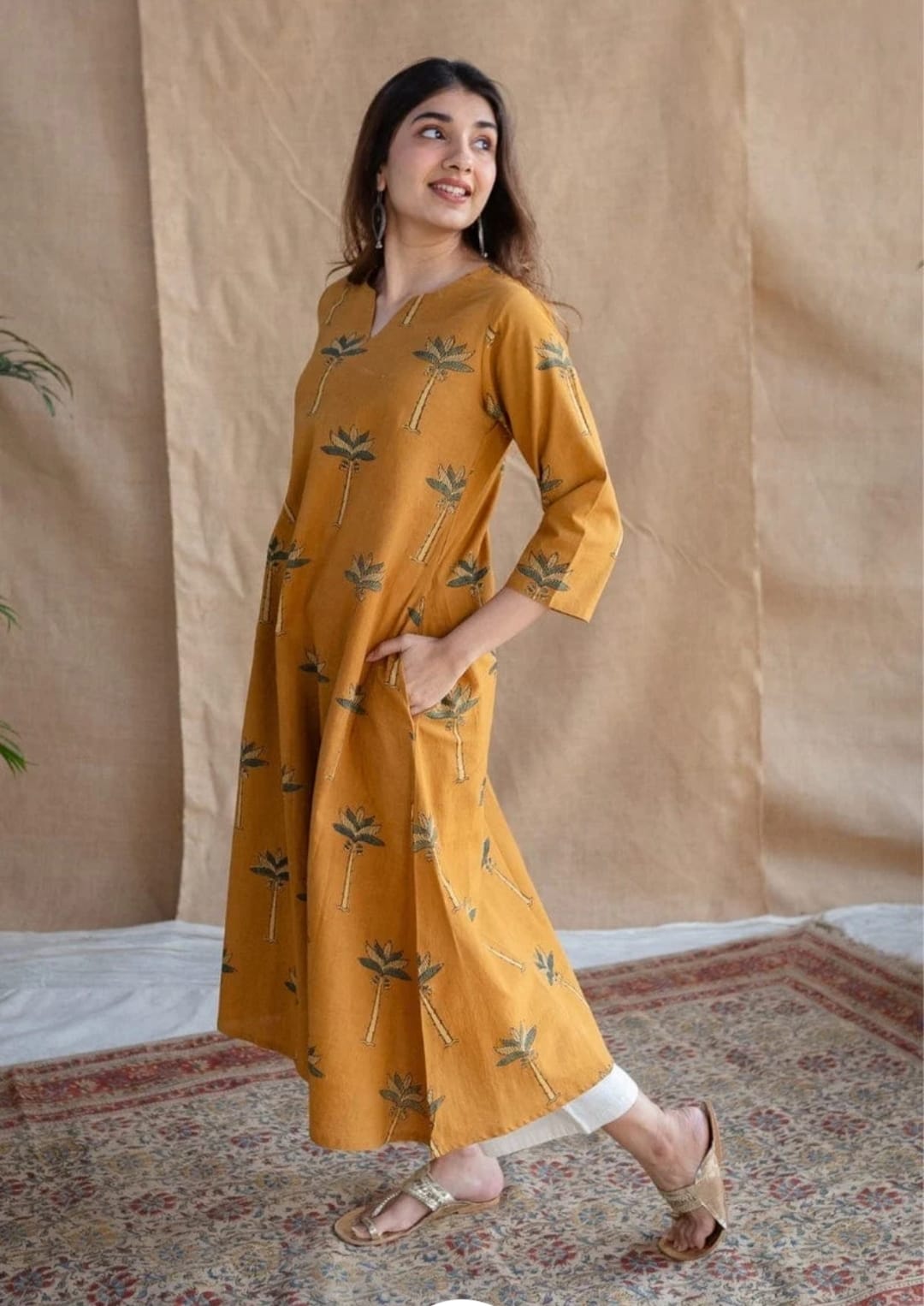 Yellow Women's Cotton Floral Print Co-Ords Set